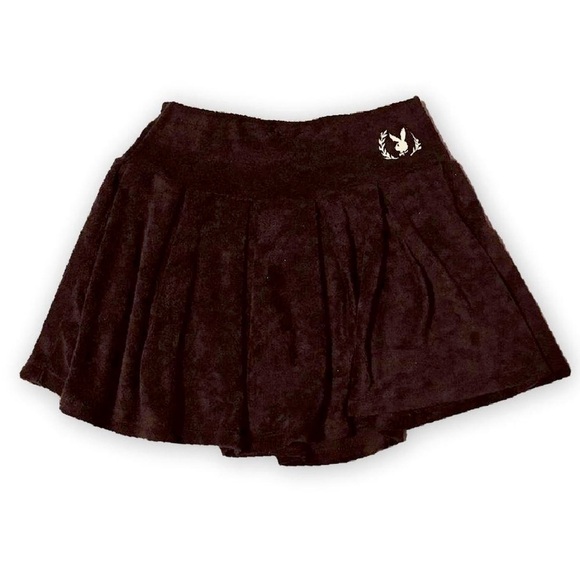 DARK BROWN TERRY CLOTH PLAYBOY MINI SKIRT - Picture 1 of 2
